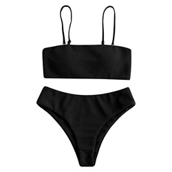 Zaful - Conjunto de bikini con tirantes, acolchado y texturizado para mujer Negro L precio