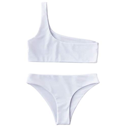 ZAFUL Mujer Un Hombro Bikini Set monocromo de dos piezas Bañador Blanco L características