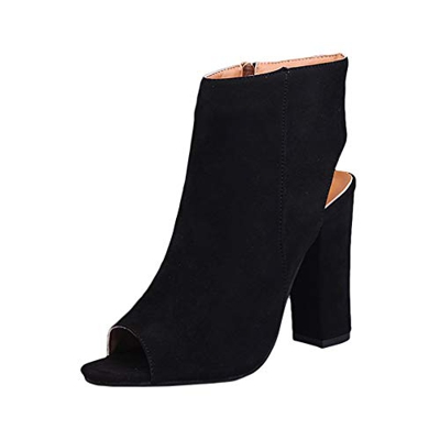 Mujer Bloque Tacón Alto Sandalias - Señoras Slingback Zapatos 10cm Pumps Primavera Verano Pedazo Bloquear Talones Tobillo Botas Lado Cremallera Peep T