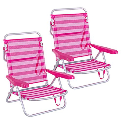 LOLAhome Pack de 2 sillas de Playa Convertibles en Cama de Aluminio y textileno (Rosa y Blanco)