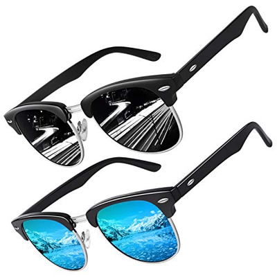 CGID Gafas de sol polarizadas retro medio marco clásico para Hombre y Mujer MJ56,Paquete de 2