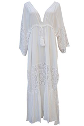 L-Peach Vestido Largo Encaje Floral de Playa para Mujer, Blanco, Talla Ãºnica precio