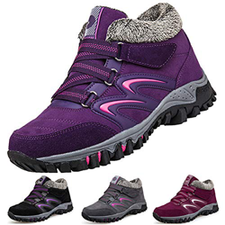 Camfosy Botas de Senderismo para Mujer, Botas Cortas de Invierno, Forro de Piel, Botas de Nieve cálidas, Botas de Ante con Cordones, para Exteriores,  en oferta