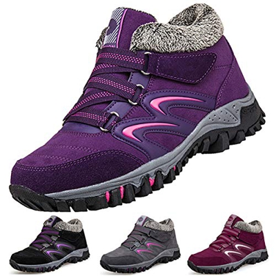 Camfosy Botas de Senderismo para Mujer, Botas Cortas de Invierno, Forro de Piel, Botas de Nieve cálidas, Botas de Ante con Cordones, para Exteriores, 