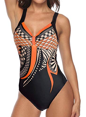 heekpek Trajes de Una Pieza Vintage Impresión Bañador Natacion Mujer Surf Tallas Grandes Monokini Push Up Sexy V-Cuello Verano Traje de Baño Atlético 