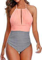 PANOZON Traje de Baño Sexy Bañador para Mujer Cuello Halter Triángulo Espalda 1 Pieza Bikinis (M, Rosa) en oferta