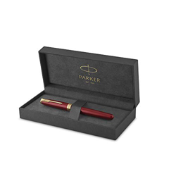 Parker Sonnet - Pluma estilográfica (lacada en rojo, con adorno dorado y plumín mediano, en estuche) características