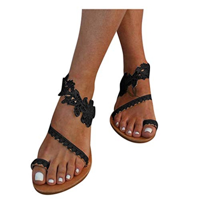 ZARLLE Sandalias Mujeres Moda Verano Plano Talla Grande Bohemia Clip Toe Dulce con Cuentas Sandalias Casuales Zapatos De Playa Sandalias Romanas Chanc