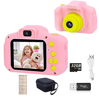 YunLone HaiGeng Cámara para Niños 12MP Selfie Cámara Digital 1080P HD Video Cámara Infantil 32GB TF Tarjeta, Estuche de Transporte, Batería Recargable