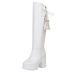 RAZAMAZA Zapatos Mujer Moda Tacon Ancho Largas Botas White Size 36 Asian precio