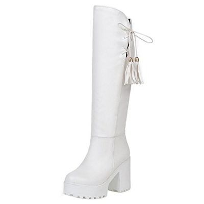 RAZAMAZA Zapatos Mujer Moda Tacon Ancho Largas Botas White Size 36 Asian