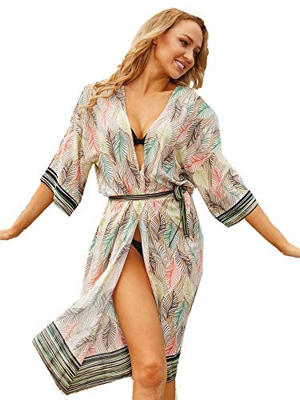 YOUDE Vestido de Playa Suelta para Mujer Bikini Suelto Cover Up Swimwear Perspectiva Hollow Lace Strapless Beach Sexy Vestido Blusa (Hojas2)