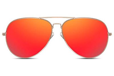 Cheapass Gafas de Sol Gafas Piloto Doradas Metálicas Cristales Rojos Espejados Hombre Mujer 100% Protección UV400