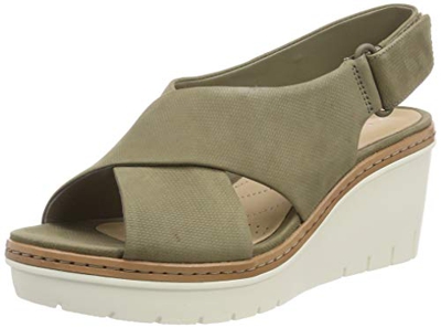 Clarks Palm Candid, Sandalia con Pulsera para Mujer, Verde (Olive Nubuck-), 41.5 EU