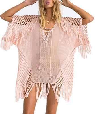 L-Peach Túnica de Punto Pareo de Playa Bikini Cover Up para Mujer Talla única