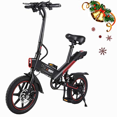 Bicicleta Eléctrica Adultos Motor de 350w,Iluminación LED,Batería de Alta Capacidad de 10Ah,Neumáticos de 14 Pulgadas,3 Modos de Trabajo,Amortiguador 