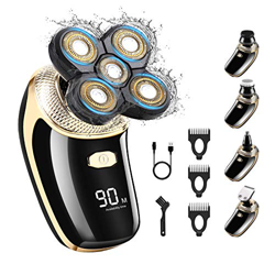 Afeitadora eléctrica, Mojado y seco Maquinilla de afeitar USB para hombres, Kit de aseo inalámbrico 5 en 1 con cepillo de limpieza facial Cortadora de características