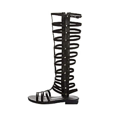 Luckycat Sandalias Romana Mujer Botas de Verano Sexy Hebillas de Metal Sandalias con Punta Abierta Mujer Corte Sandalias Estilo Gladiador Plano Rodill