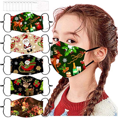 theshyer 5 piezas 𝐌𝐚𝐬𝐜𝐚𝐫𝐢𝐥𝐥𝐚𝐬 + 10 filtro Niños Reutilizable Lavable con Bolsillo de Filtro Navidad Dibujos Animados Universo Animal para Niña 4 a 12 