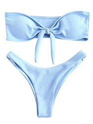 ZAFUL - Traje de baño para mujer de verano, monocromático, con nudos, de corte alto azul L características