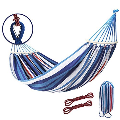 Hamaca de Algodón para Jardín Hamaca Doble Portátil Ultraligera con Bolsa de Transporte para Camping Playa Excursion Jardín 200x150cm