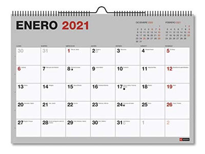 MIQUELRIUS - Calendario de Pared 2021 Básico - Español, A3 420 x 296 mm con espacio para escribir y apuntar, Color Gris
