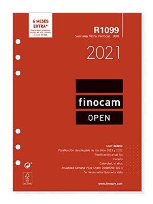 Finocam - Recambio Anual 2021 Semana vista vertical Open R1099 Español, 1000-155x215 mm