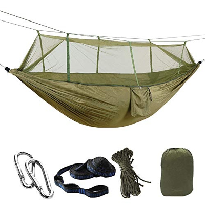 DSTong Hamaca de Viaje Ultraligera con mosquitero para Acampar Ligera Viaje Transpirable paracaídas de Secado rápido de Nylon (260 * 140cm/Fruit Green