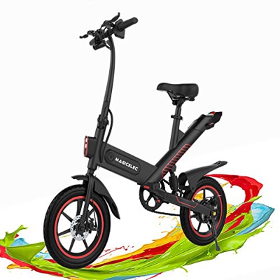 Bici Electricas Adulto,Motor 350w,Iluminación LED,Velocidad Máxima de 25 km/h,Neumáticos de 14 Pulgadas,3 Modos de Trabajo,Larga Distancia de 60 km,IP