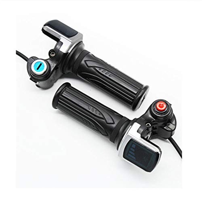 Electric Bike Twist Throttle 36v 48v LCD Speed Display Handlebar Throttle Universal for Electric Bicycle Scooter (48V,ON-Off Key Lock)