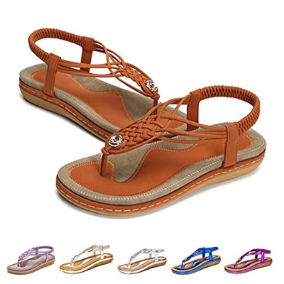 gracosy Sandalias Planas Verano Mujer Estilo Bohemia Zapatos de Dedo Sandalias Talla Grande Cinta Elástica Casuales de Playa Chanclas Romanas de Mujer