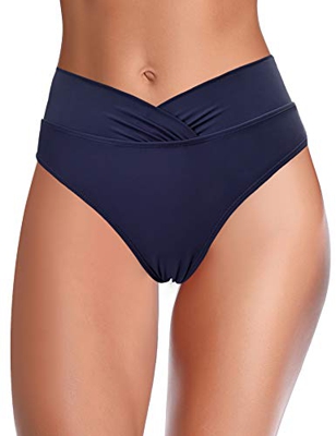 SHEKINI Mujer Negro Braguita Pantalones de Cintura Alta Bikini Braga Ropa Interior Natación Talla Grande S-XXXXL (Azul Oscuro B, Medium)