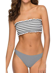Voqeen Mujer Bikini Caliente de Volantes a Rayas Traje de baño Bandeau Top Cintura Alta Inferior precio