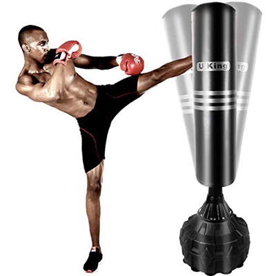 UKing 170cm Saco de Boxeo Suelo,Saco de Boxeo de Pie con Base y Columna de Rebote de 360 ​​°,para Kick Boxing, Artes Marciales Mixtas, Karate