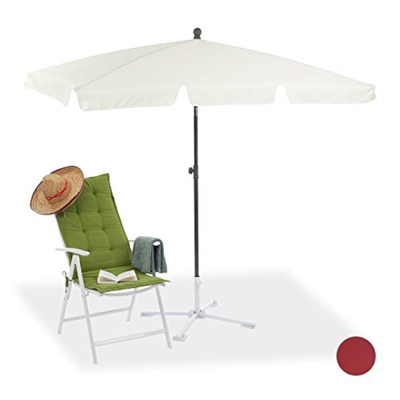 Relaxdays sombrilla playa, jardín y terraza rectangular reclinable, blanco, 200 x 120 cm