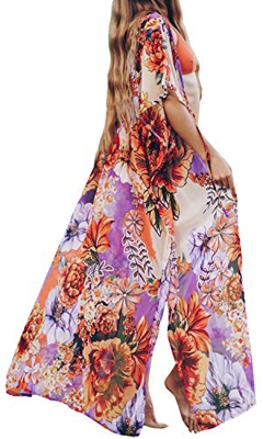 L-Peach Vestido Largo de Playa Pareo Kimono Maxi Kaftan Bikini Cover Up para Mujer