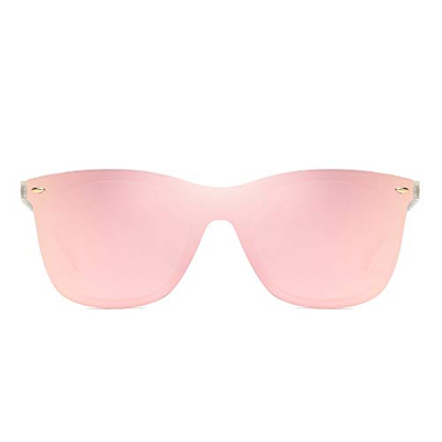 Gafas de Sol de Espejo Sin Marco Una Pieza Sin Montura Anteojos Hombre Mujer(Transparente/Espejo Rosa)