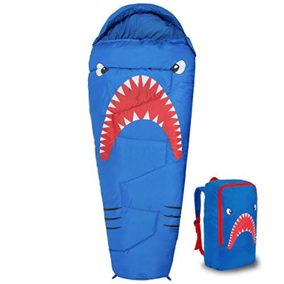 Highlander Kids Creature Sleeping Bag - Bolsos junior estilo momia para acampar en verano o fiestas de pijamas (Azul)