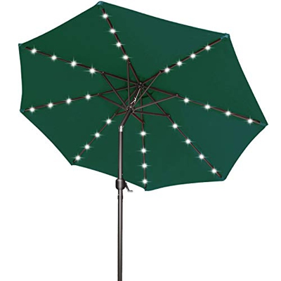 ABCCANOPY - Paraguas de jardín con luz LED solar de 7,5 pies con 32 luces LED, inclinación y manivela para jardín, cubierta, patio trasero y piscina, 