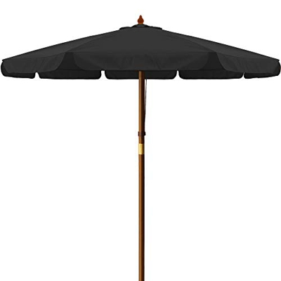 Deuba Sombrilla Negro con Palo de Madera en 2 Partes Ø 330cm Impermeable protección UV Exterior jardín Playa pícnic