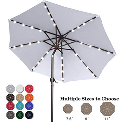 Sombrillas LED para patio de 9 pies con luces 32 LED, inclinación y manivela para jardín, cubierta, patio trasero y piscina, 12 colores (gris claro) precio