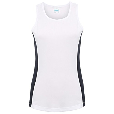 Awdis- Camiseta de tiranes de deporte con franjas de diferente color para mujer (XS/Blanco/Azul marino)