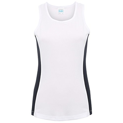 Awdis- Camiseta de tiranes de deporte con franjas de diferente color para mujer (XS/Blanco/Azul marino)