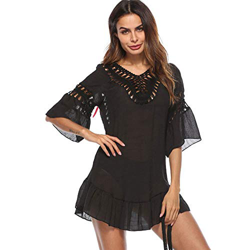Traje de baño de Mujer Falda de Playa de Ganchillo Top Poncho de Punto Bikini Bikini de Camuflaje de Verano(black-P1813) precio