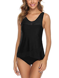 Aibrou Mujer Blouson Tankini Traje de baño Impreso/Color Sólido Camiseta sin Mangas Top y Pantalones Cortos 2 Piezas Traje de baño Adelgazante Halter  precio