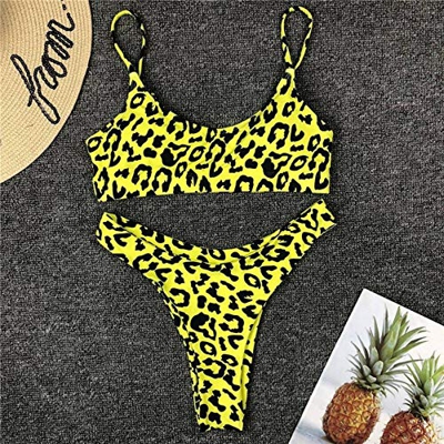 BENGKUI Bikini,Amarillo Fluorescente, Black Leopard Bikinis Micro Bikini Conjunto Push Up Tanga De Corte Alto Mujeres Bañadores Bañador Mini Traje De 