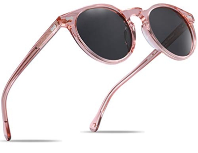 Carfia Vintage Polarizadas Gafas de Sol Mujer Hombre UV400 Protección para Viajes Conducir (Marco Candy Peach Con Lentes Grises, Ancho de la lente: 48