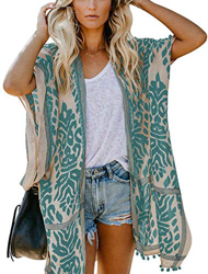 Mujeres Verano Kimono Cardigan Casual Ropa de Playa Pareos Retro Impreso Blusa Larga Tops Manga Corta (Talla única, Verde) precio