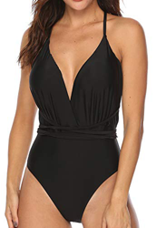 INSTINNCT Bikini Monokini Mujer V-Escote Push-up Acolchado Bra Trajes de Baño Brasileño una pieza1730 Negro Medium en oferta