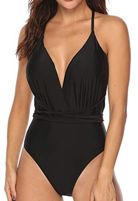 INSTINNCT Bikini Monokini Mujer V-Escote Push-up Acolchado Bra Trajes de Baño Brasileño una pieza1730 Negro Medium
